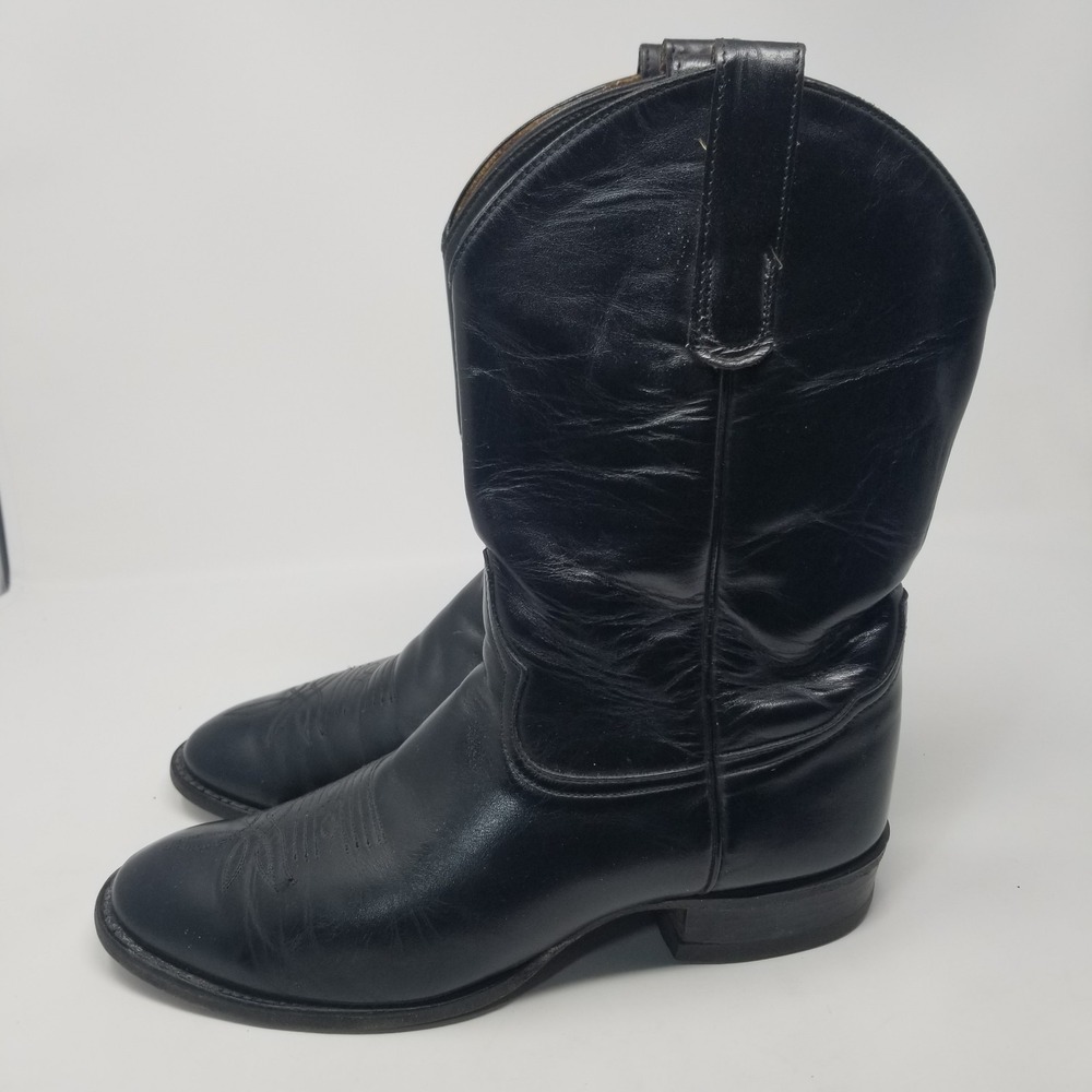 Tony Lama Black Leather Western Roper BOOTS Mens Style 2801 Sz 9 EE WIDE - Picture 10 of 16